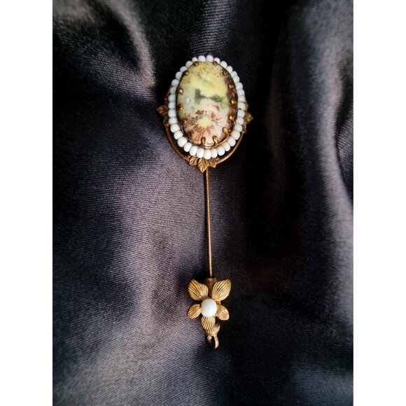 Rare Find Vintage 1930s MIRIAM HASKELL Unsigned Baroque Style Gold Toned Stick H - Picture 3 of 6